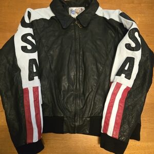 Black Leather Jacket with USA Design By Leather Wear. Mens Large